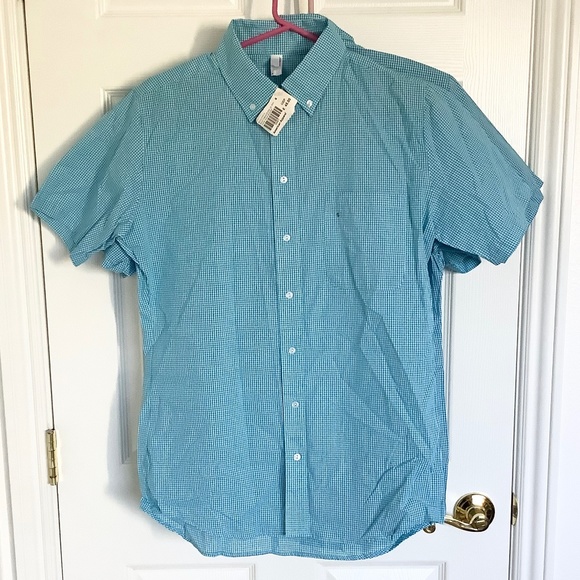 Mens XS-S New American Apparel Short Sleeve Button Lt Blue Shirt Cotton USA Made - Picture 6 of 16